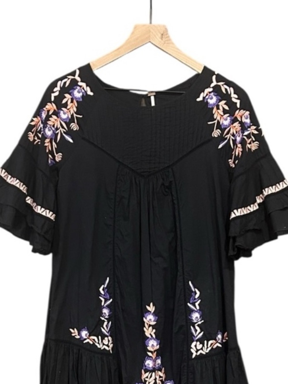 Free People Pavlo Embroidered Ruffle Mini Dress Black Women’s  Size Small - Picture 5 of 14
